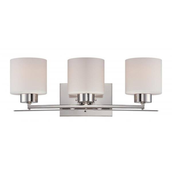 SATCO Parallel 21 in. 3-Light Polished Nickel Vanity Light with Etched Opal Glass Shade