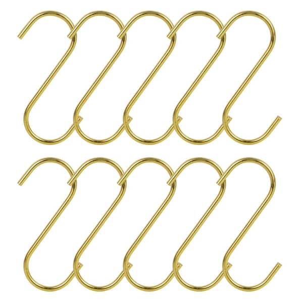 10-Pack Heavy Duty Gold S Hooks 4 in. Alloy S-Shaped Hanging Hooks for Kitchen Pots Pans Mugs Clothes