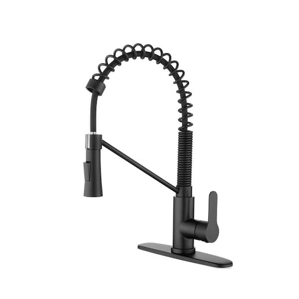 Lukvuzo Single Handle Pull Down Sprayer Kitchen Faucet with Pull Out Spray Wand High-Arc Stainless Steel in Matte Black