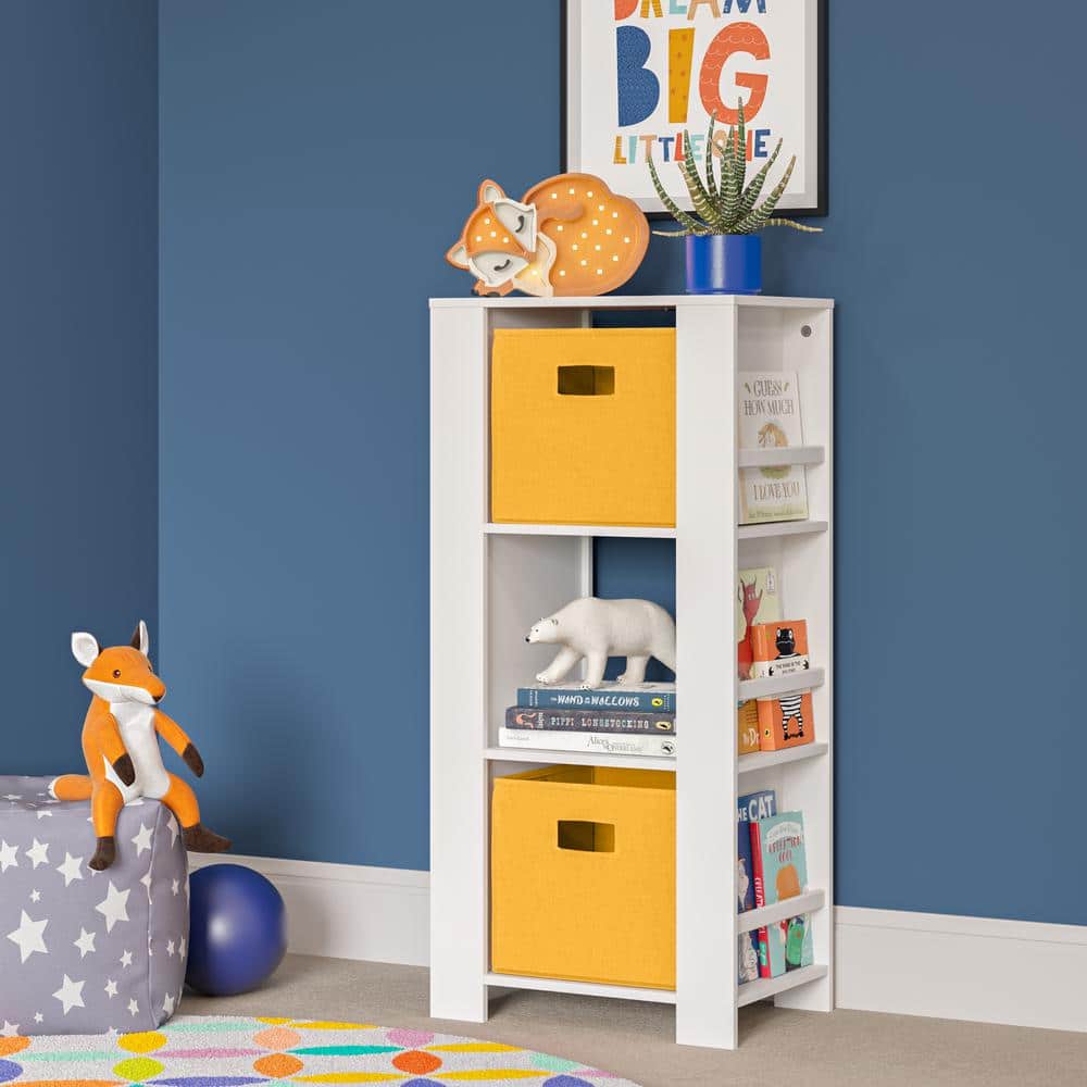 Kids' White and Golden Yellow Cubby Storage Tower with Bookshelves