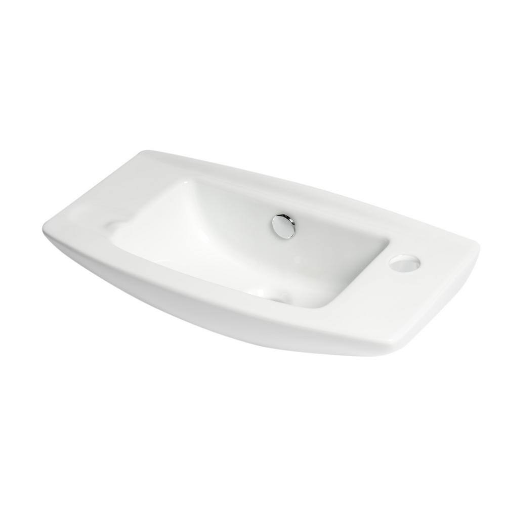 White Ceramic Wall-Mounted Rectangular Bathroom Sink with Faucet Hole