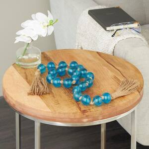 Blue Handmade Glass Round Beaded Garland with Tassel with Knotted Brown Jute