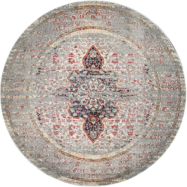 Distressed Persian Sarita Gray 4 ft. Round Area Rug