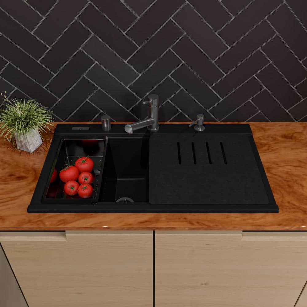 34'' Matte Black Granite Double Bowl Kitchen Sink
