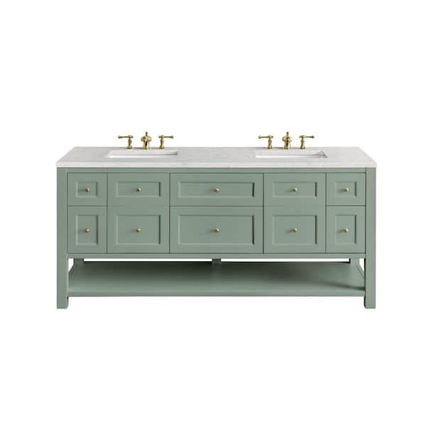 James Martin Vanities Breckenridge 72.0 in. W x 23.5 in. D x 34.2 in . H Bathroom Vanity in Smokey Celadon with Eternal Jasmine Pearl Top