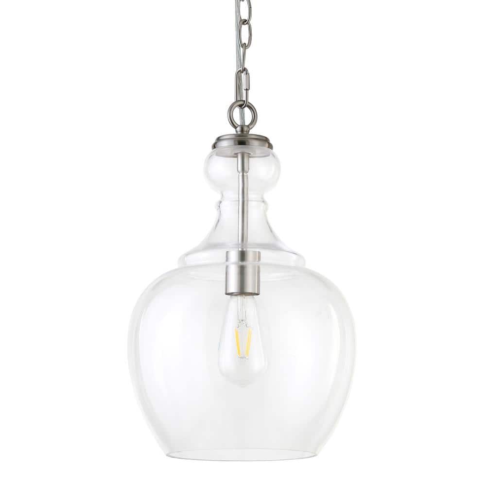 Verona Brushed Nickel Clear Glass Gourd Shape Pendant Light