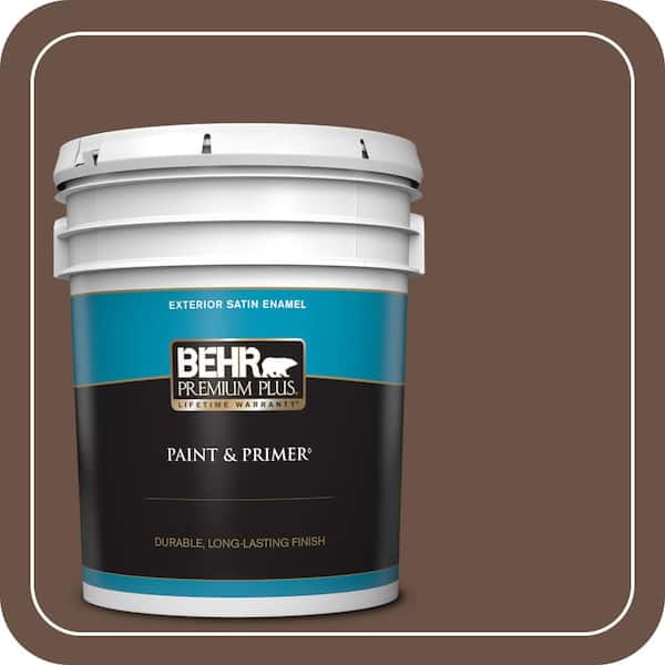 BEHR PREMIUM PLUS 5 gal. #MQ2-05A Authentic Brown Satin Enamel Exterior Paint & Primer