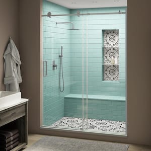 Coraline XL 44 - 48 in. x 80 in. Frameless Sliding Shower Door with StarCast Clear Glass in Stainless Steel Left Hand
