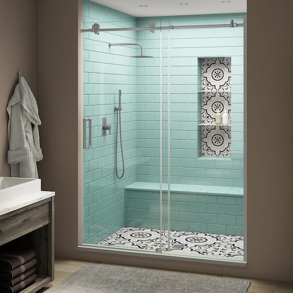 mirakel flare Trivial Aston Coraline XL 56 - 60 in. x 80 in. Frameless Sliding Shower Door with  StarCast Clear Glass in Stainless Steel Left Hand SDR984EZ.UC-SS-6080-L -  The Home Depot