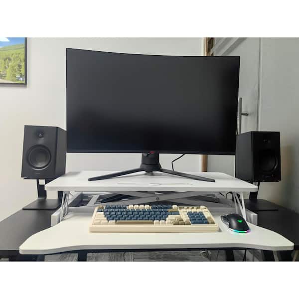 Seafuloy 32 in. White Adjustable Sit to Stand Desk Converter with