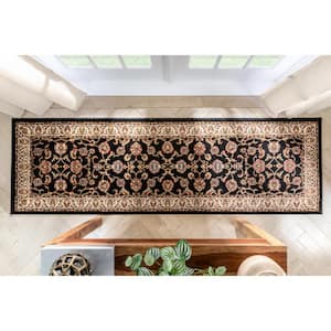 Barclay Sarouk Black 2 ft. x 7 ft. Traditional Floral Runner Rug