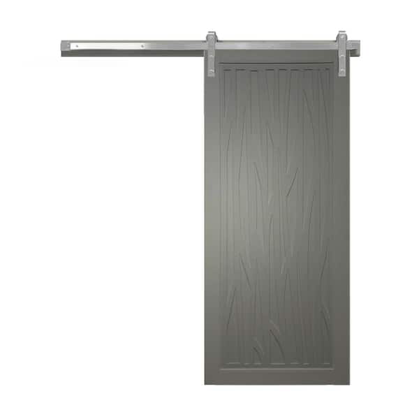 VeryCustom 30 in. x 84 in. Howl at the Moon Dove Wood Sliding Barn Door with Hardware Kit in Black