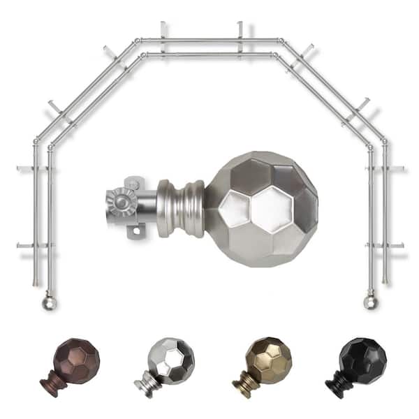 EMOH 13/16" Dia Adjustable 5-Sided Double Bay Window Curtain Rod 28 to 48" (each side) with Elliana Finials in Satin Nickel