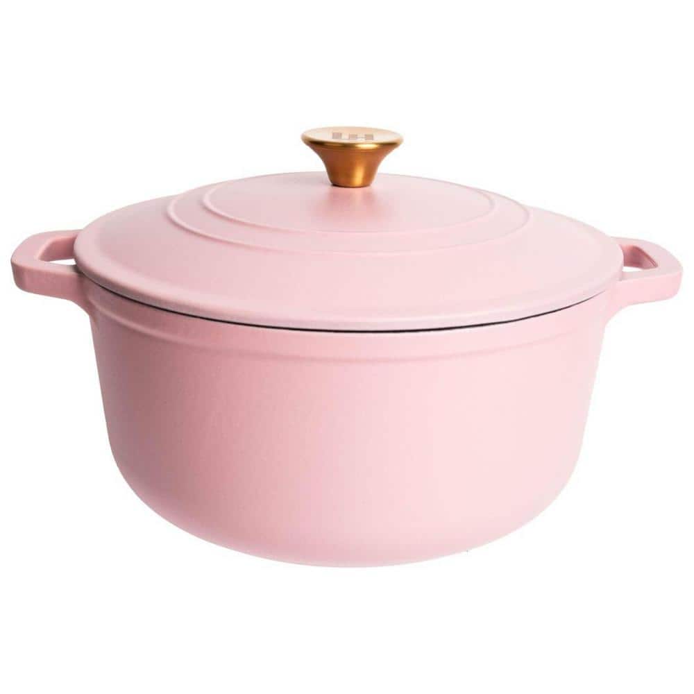 Matte Pink Enameled Cast Iron 6 Qt Round Dutch Oven with Lid