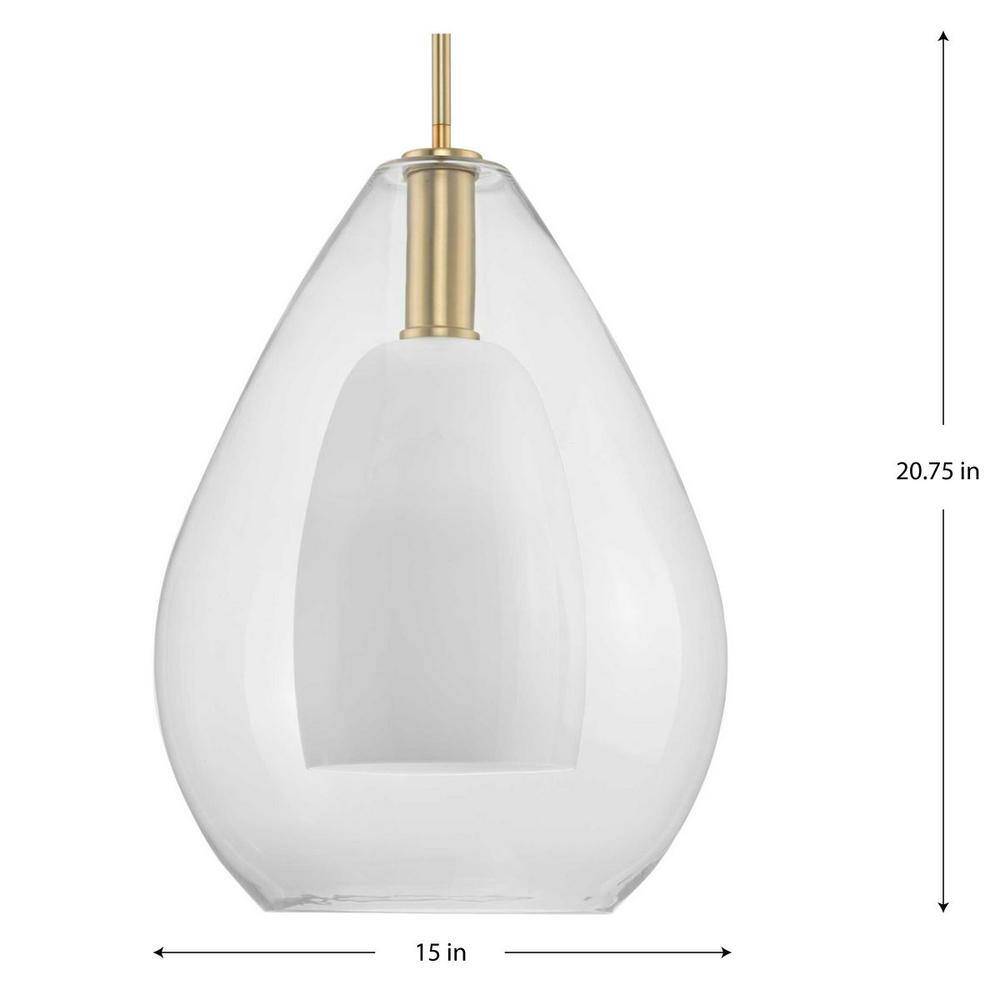 Carillon Brushed Gold Pendant with Clear and Opal Glass Shade