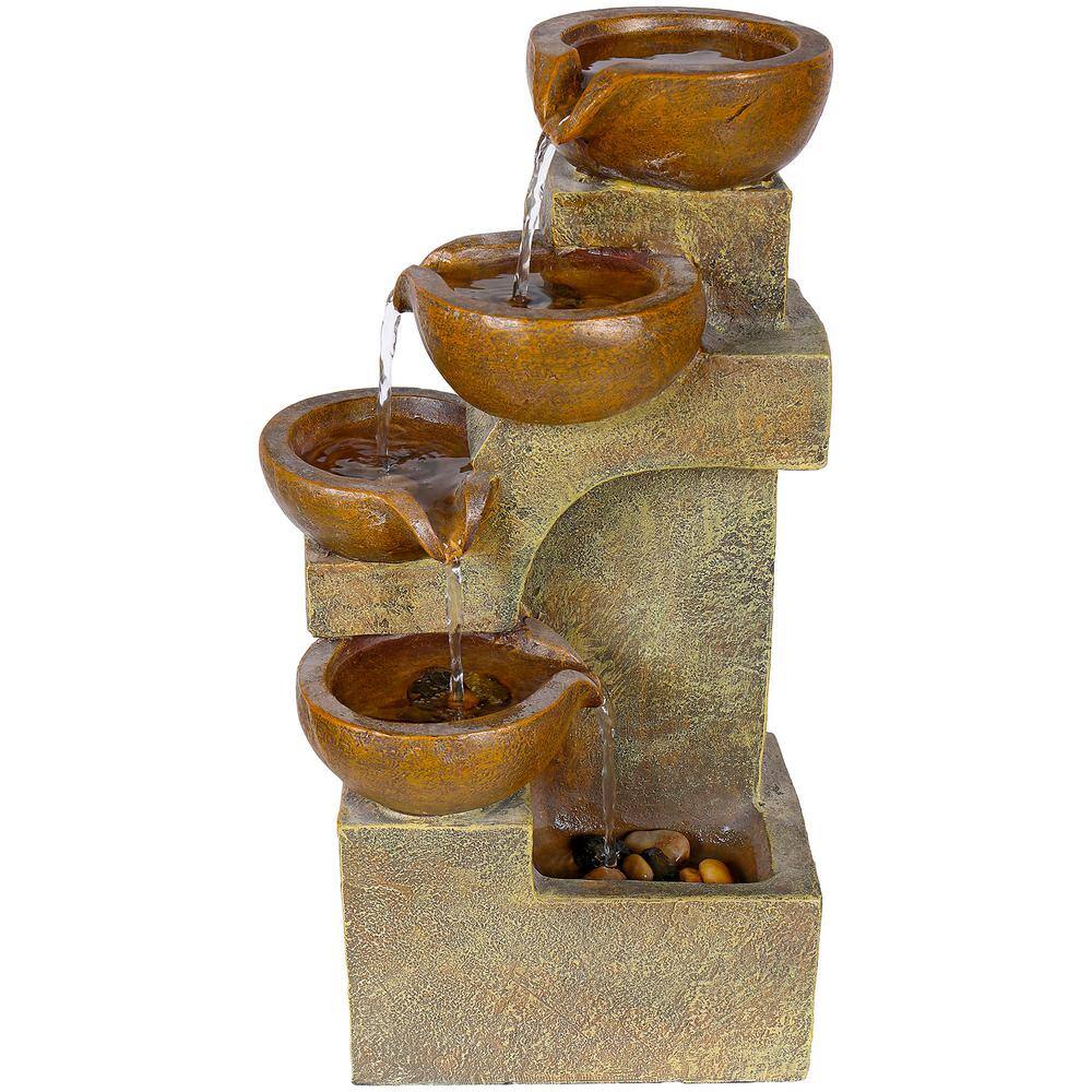 Rustic Beige Fiberglass 17" 4-Tier Tabletop Fountain