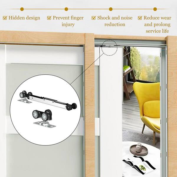 64 in. x 80 in. Light Brown Solid Wood, Full Lite Frosted Glass, Pocket Door with Soft Close, Frame and Hardware