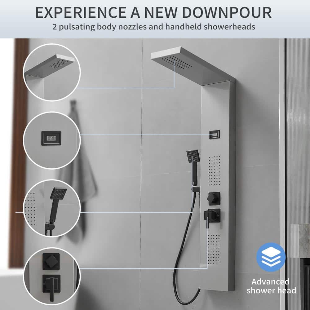 Black Nickel 2-Jet Rainfall Shower Panel System with Handheld Wand