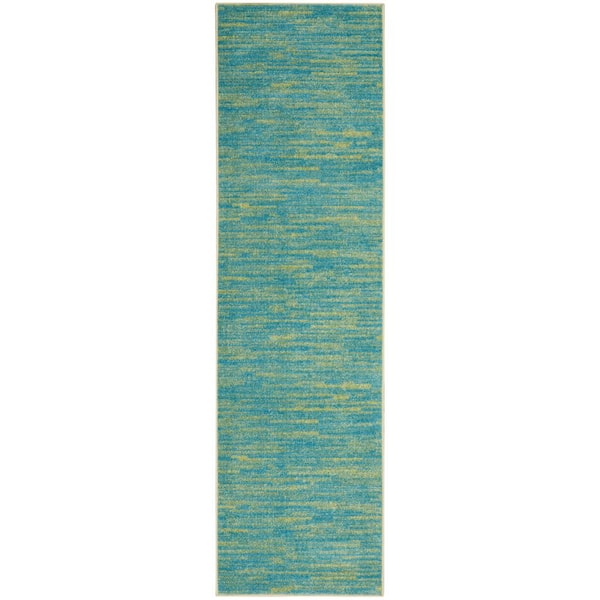 Nourison Essentials 2 ft. X 10 ft. Blue Green Kitchen Runner Solid Indoor/Outdoor Rug