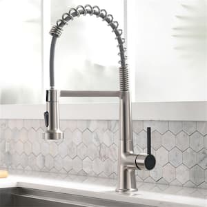 Single Handle Pull Down Kitchen Faucet with Sprayer 1 Hole Kitchen Sink Faucet Brass Commercial Taps in Brushed Nickel