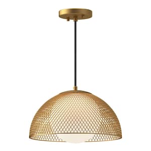 Haven 12 in. 1 Light 60-Watt Gold/Opal Matte Glass Pendant Light