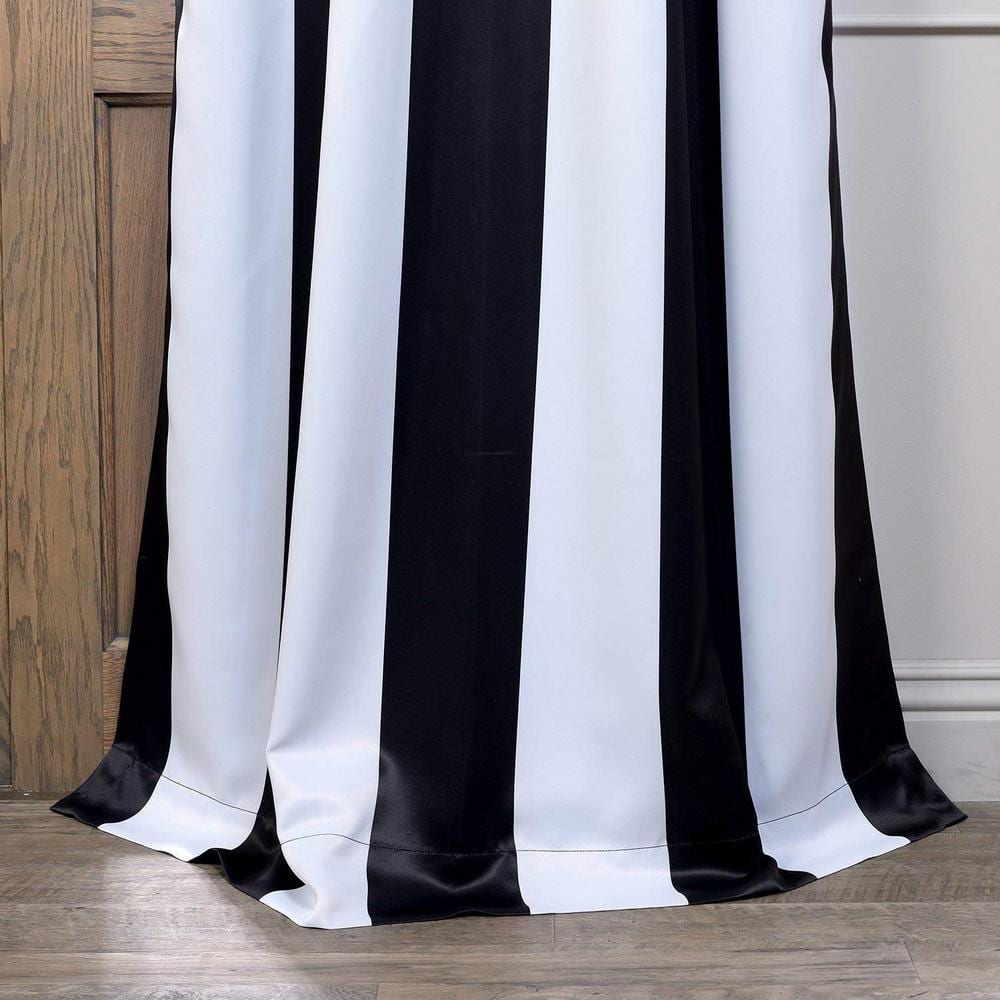Awning Black and Fog White Stripe Blackout Polyester Curtains