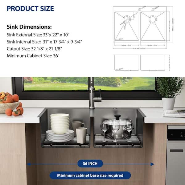 Sarlai 33 in. Drop-in/Topmount 50/50 Double Bowl 16-Gauge Gunmetal