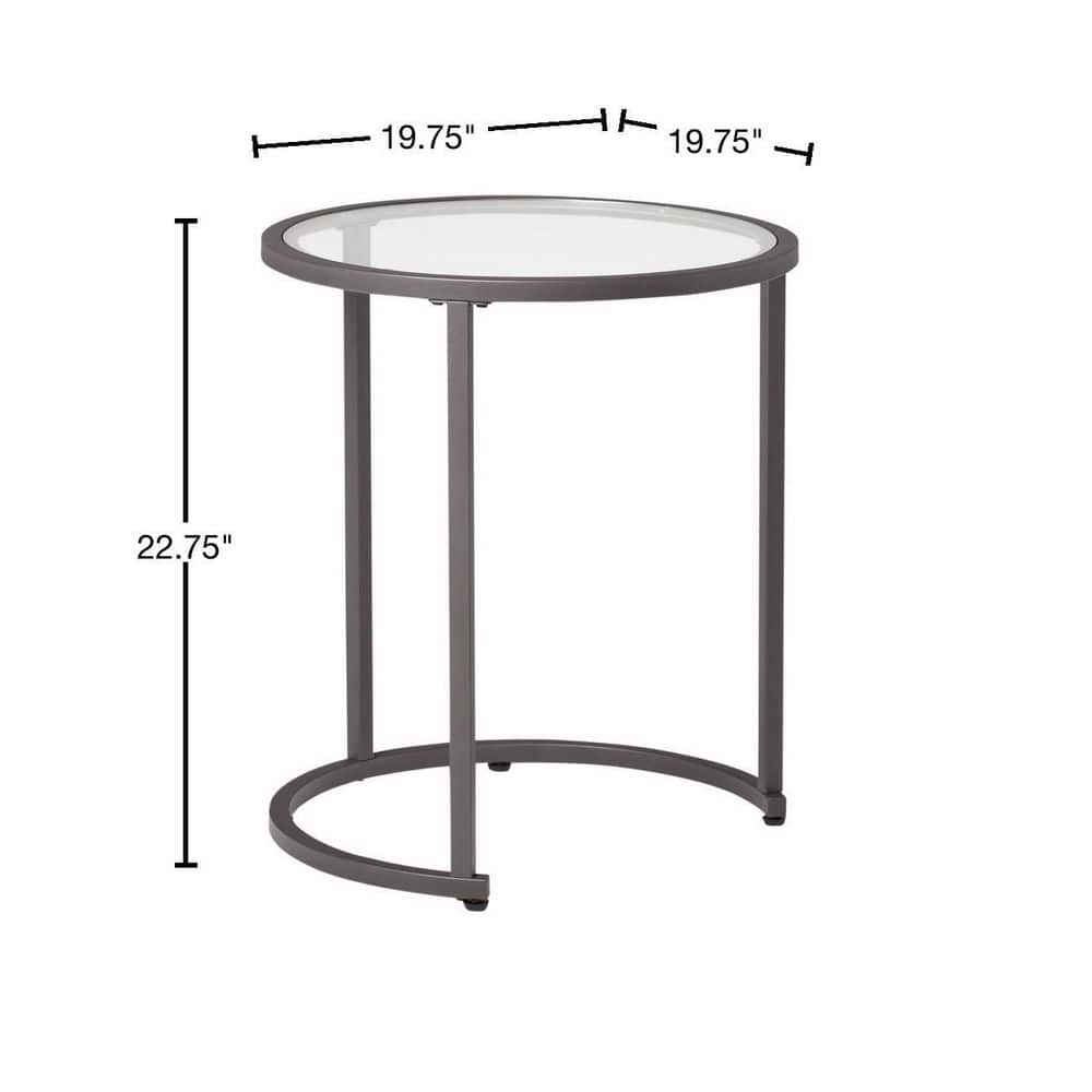 Camber Pewter Metal and Glass Round Nesting Table Set