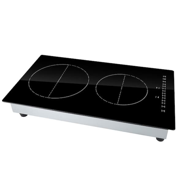 SKYSHALO Electric Cooktop, 2 Burners, 12 in. Induction Stove Top, Built-in Magnetic Cooktop 3000 W, 9 Heating Level Burner
