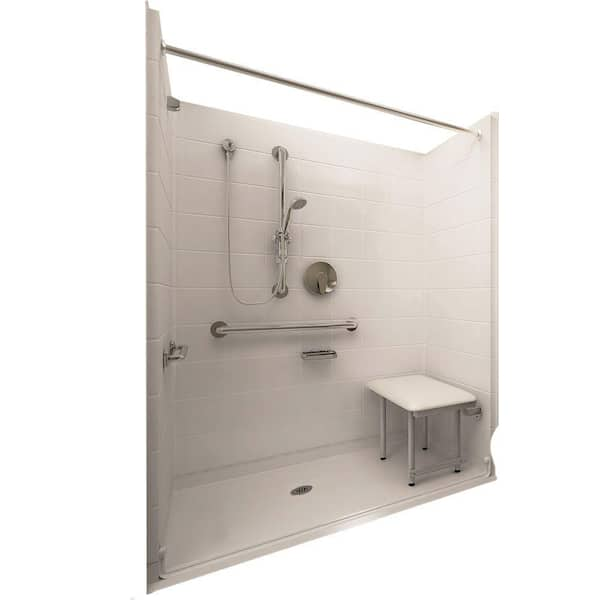 Ella Deluxe 37 in. x 60 in. x 77-1/2 in. 5-piece Barrier Free Roll In Shower System in White with Center Drain