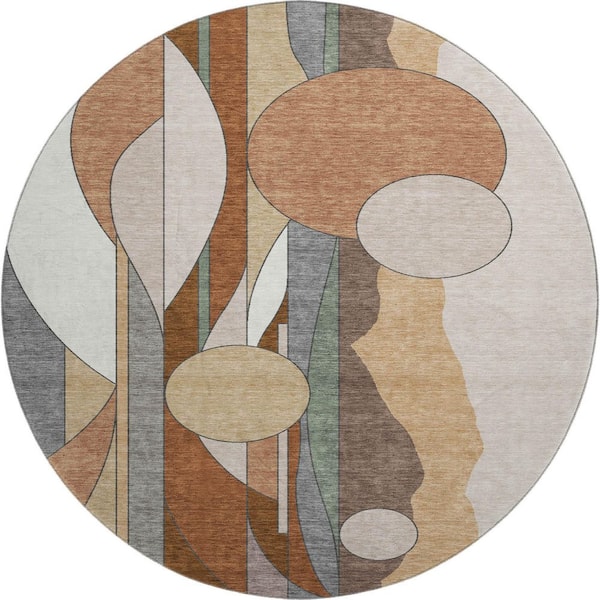 Mayfield Premium Machine Washable Abstract AMF2252 Copper 8 ft. x 8 ft. Round Rug