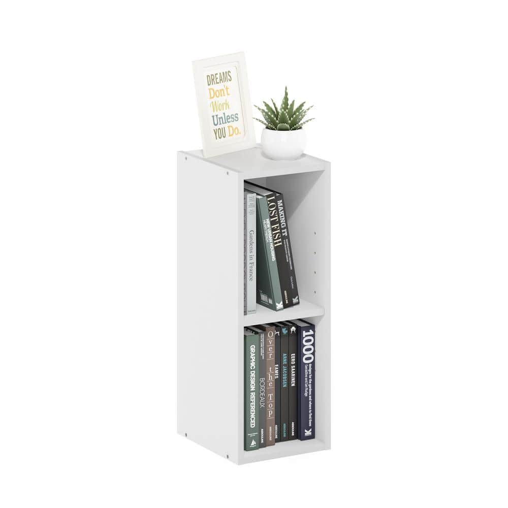 Compact White Wood Adjustable 2-Tier Storage Shelf Bookcase
