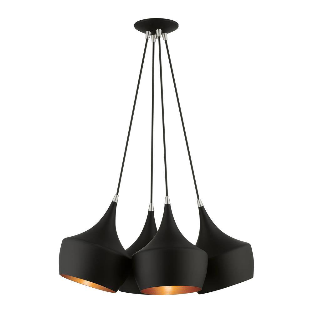 Waldorf 4-Light Teardrop Cluster Pendant Black with Gold Interior
