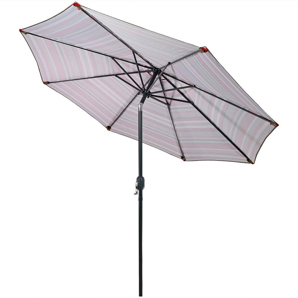 9-Foot Red and Beige Striped Aluminum Patio Umbrella