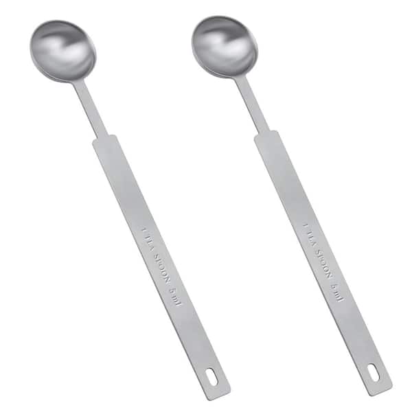 Set of 2 Stainless Steel Teaspoon Measuring Spoons 5ml with Long Handle for Precise Cooking and Baking