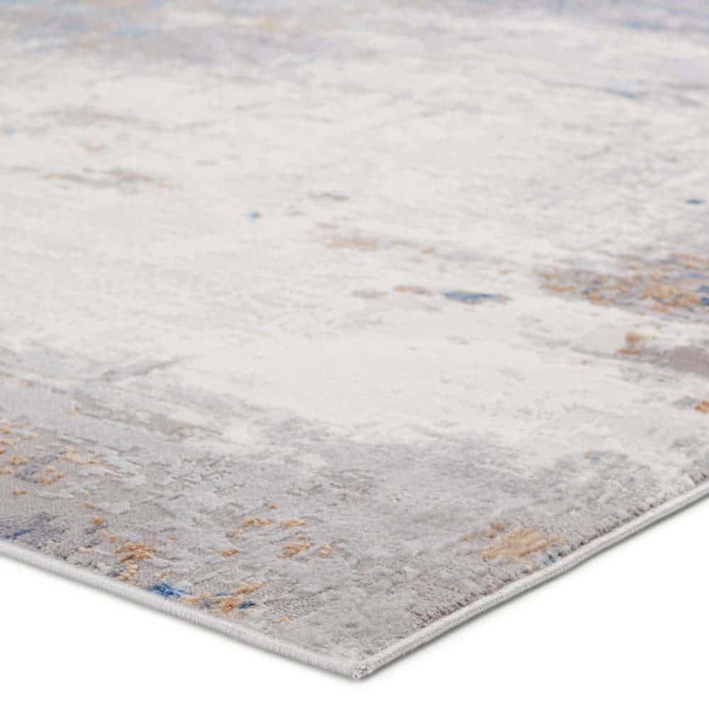 Grotto 3' x 12' Gray Blue Abstract Wool Runner Rug