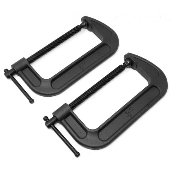WEN Heavy-Duty Cast Iron C-Clamps with 6 in. Jaw Opening and 2.75 in. Throat Set (2-Piece)