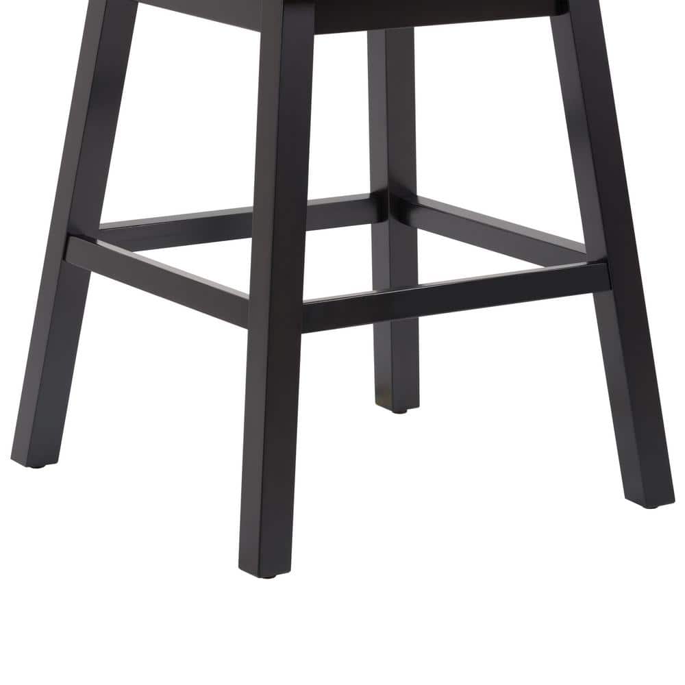 Navy Blue Tufted Counter Height Barstools with Dark Brown Rubberwood Legs - Set of 2