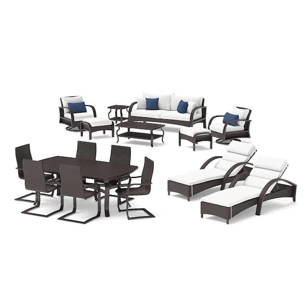 RST BRANDS Barcelo Estate 16-Piece Wicker Patio Conversation Set with Sunbrella Bliss Ink Cushions