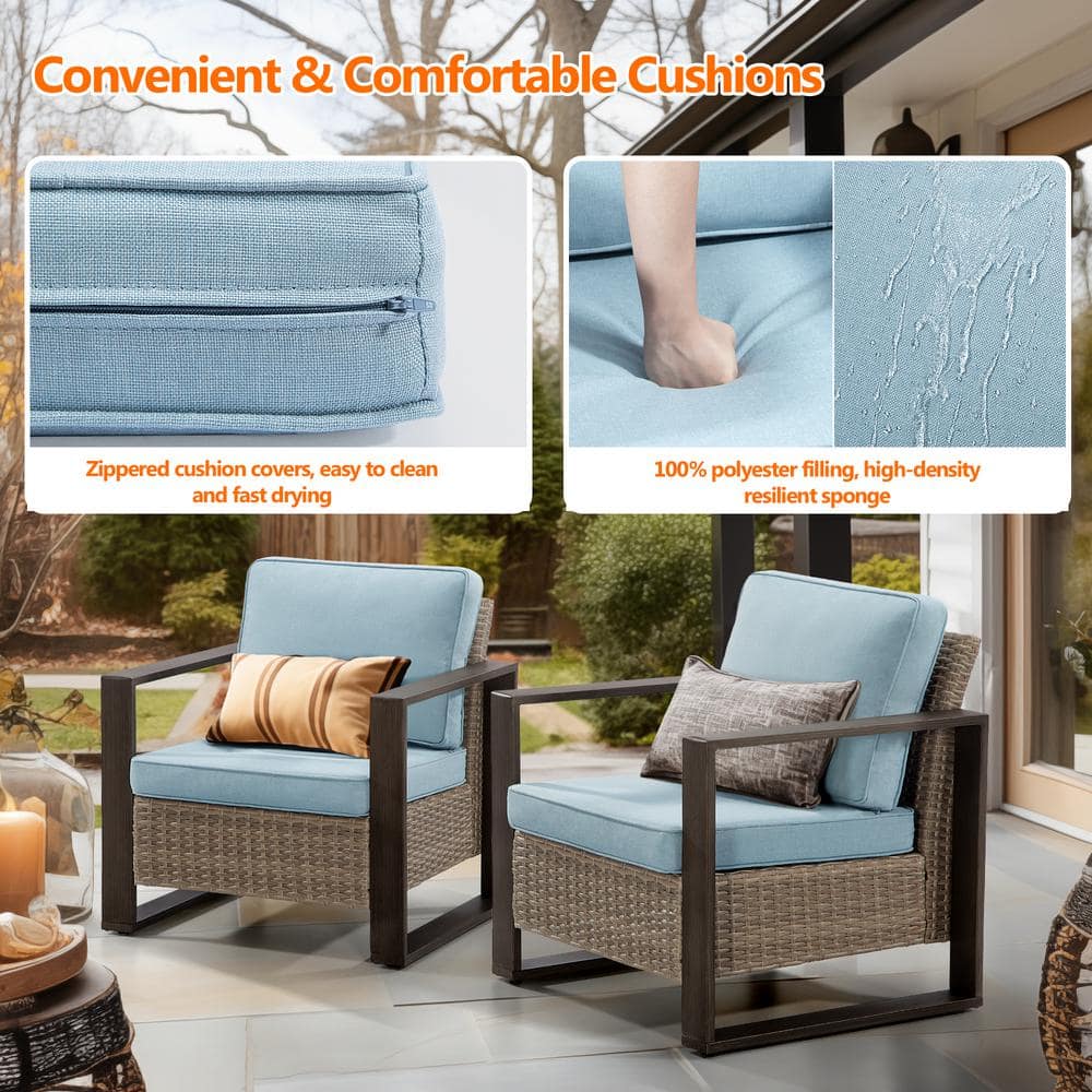 Sky Blue Cushioned Steel Frame Patio Lounge Chairs, Set of 2