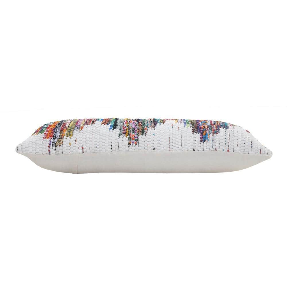Multicolored Geometric Chindi Cotton Throw Pillow, 14" x 36"