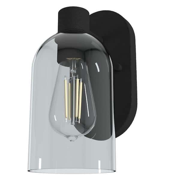 Lochemeade 1-Light Natural Iron Wall Sconce with Smoked Glass Shade Bathroom Light