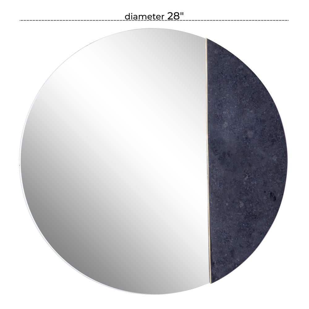 28" Frameless Round Wall Mirror with Black Stone Accent