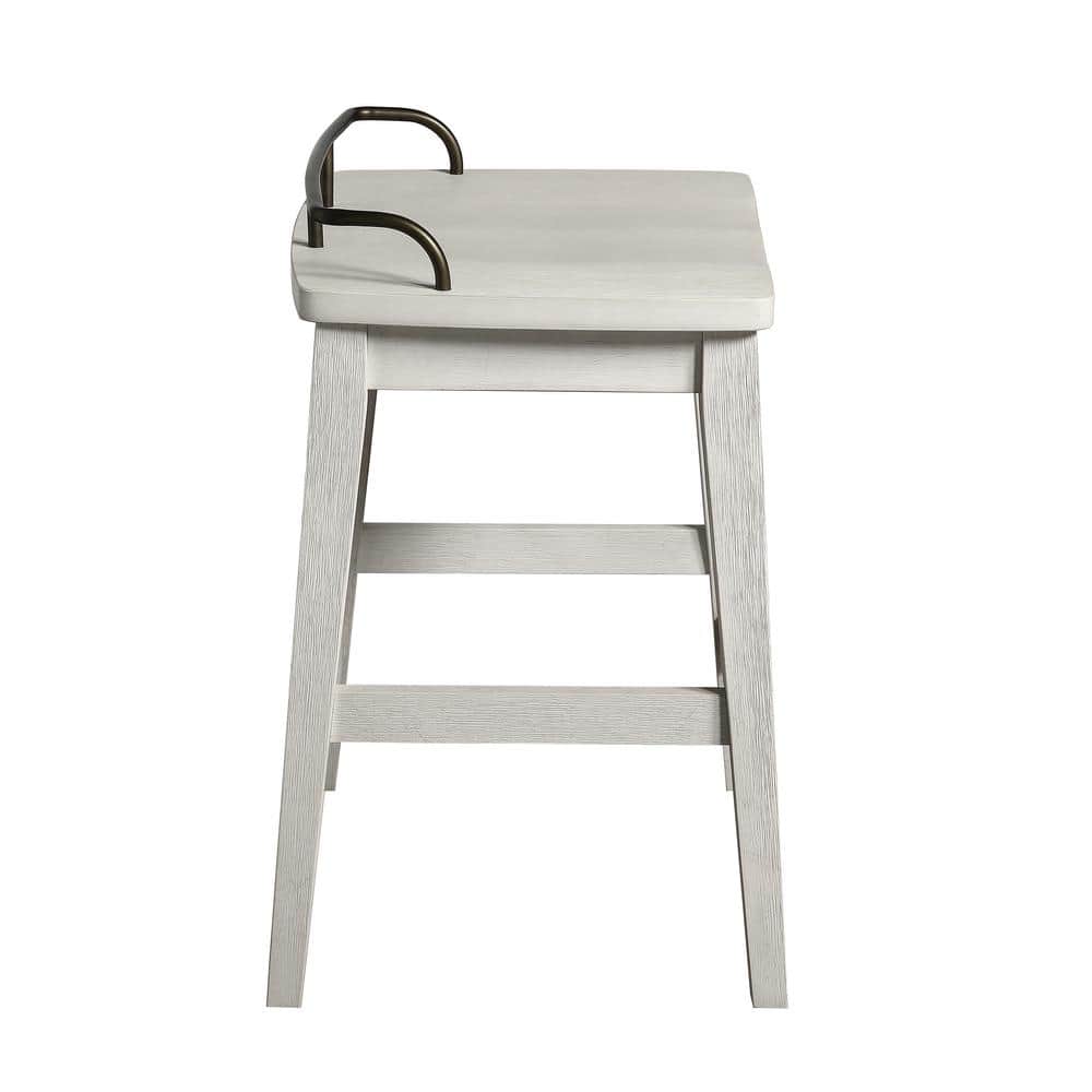 Ivory and Brown Wood Metal Backless Counter Stool