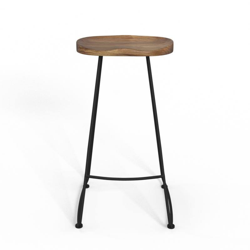 Rustic Black Elm Wood 30" Saddle Bar Stool, Set of 2