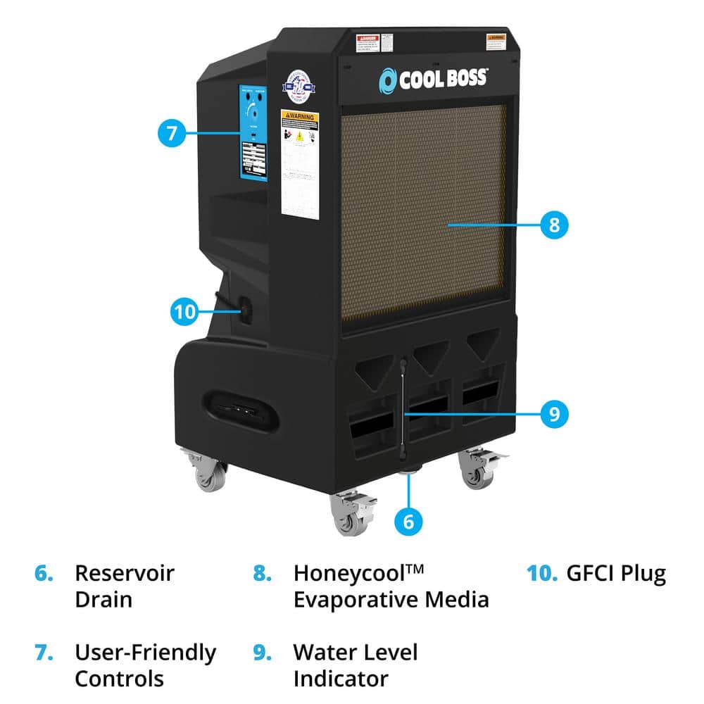 Cool Boss Black Industrial Portable Evaporative Cooler with 15.6 Gallon Reservoir