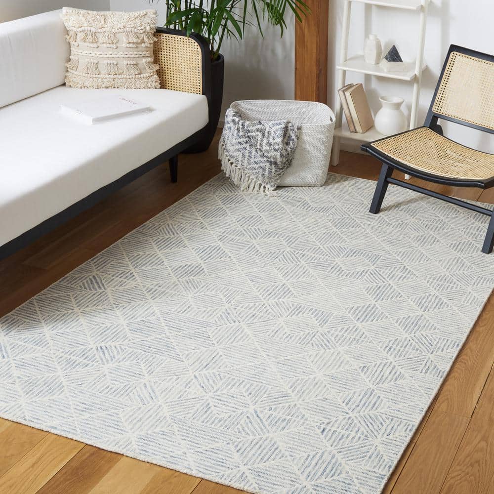 Handmade Abstract Grey/Ivory Wool Area Rug 5' x 8'