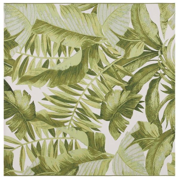 SAFAVIEH Barbados Ivory/Green 7 ft. x 7 ft. Square Multi-Leaf Tropical Indoor/Outdoor Area Rug