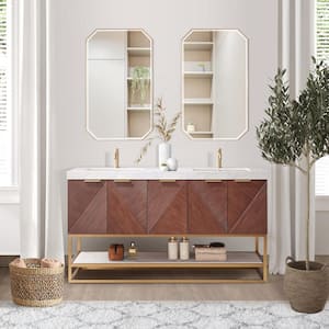 Mahon 60 in.W x 22 in.D x 33.9 in.H Double Sink Bath Vanity in Walnut with White Grain Composite Stone Top