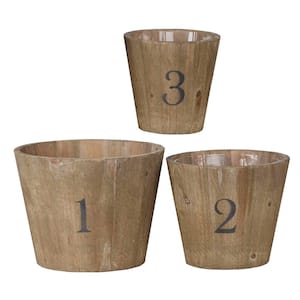S/3 Pot 8.3 in. x 8.3 in. x 6.5 in. Brown Wood Decorative Pots